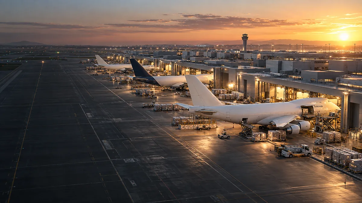 International air cargo terminal at dawn