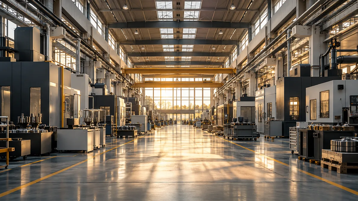 Connected precision manufacturing operations in warm natural light