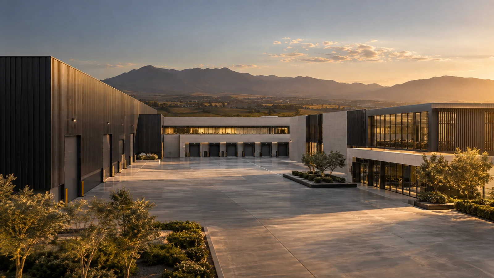 Three industrial buildings sharing an operational courtyard