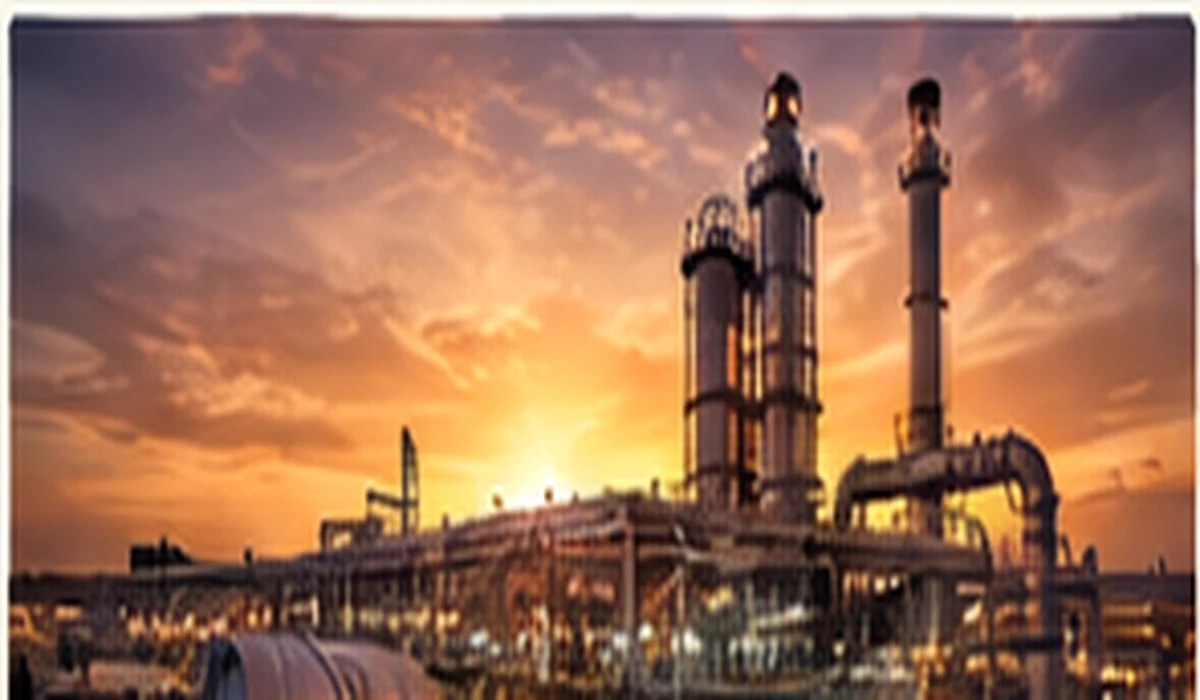 Industrial processing infrastructure at sunset