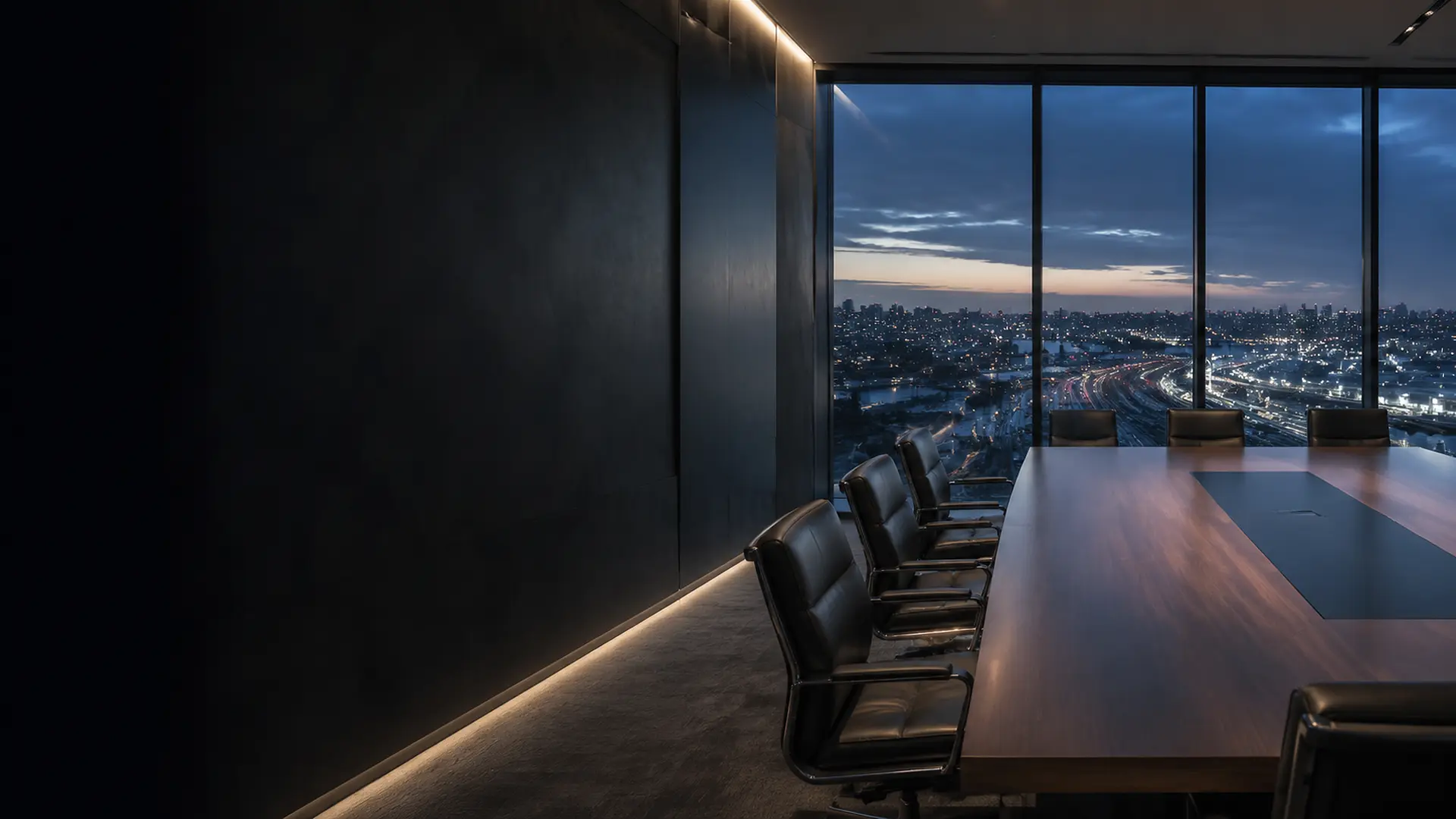 Private institutional meeting room overlooking an international city