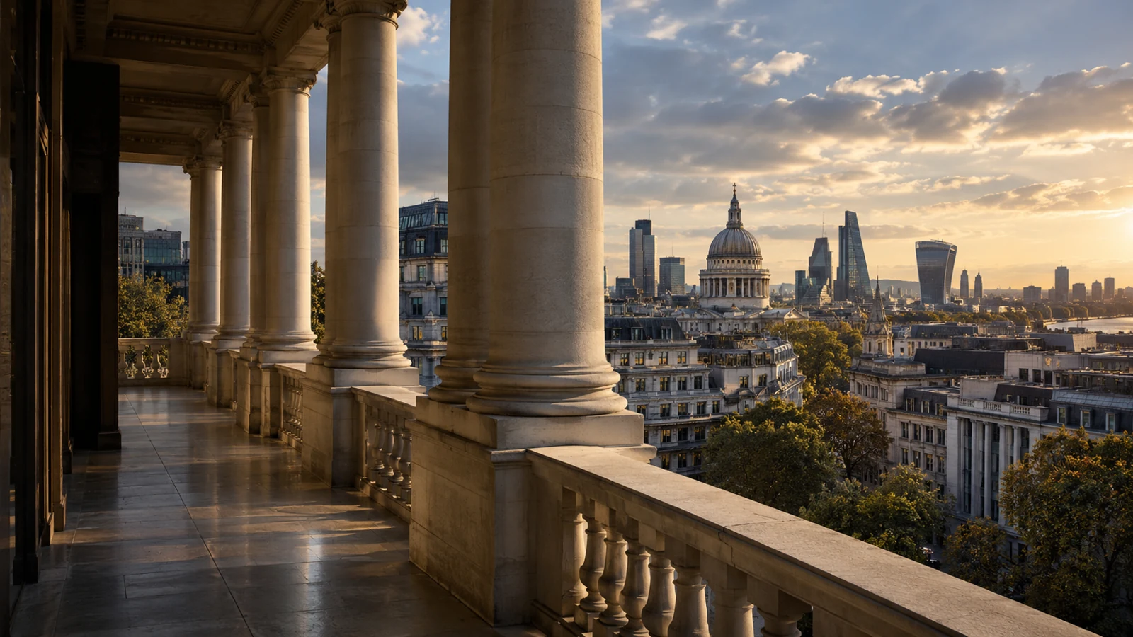 Limestone terrace overlooking an established commercial district