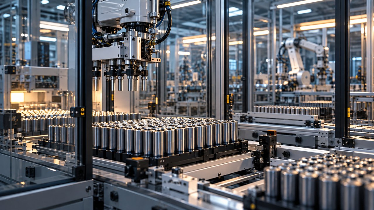 Automated battery production line in a clean industrial facility